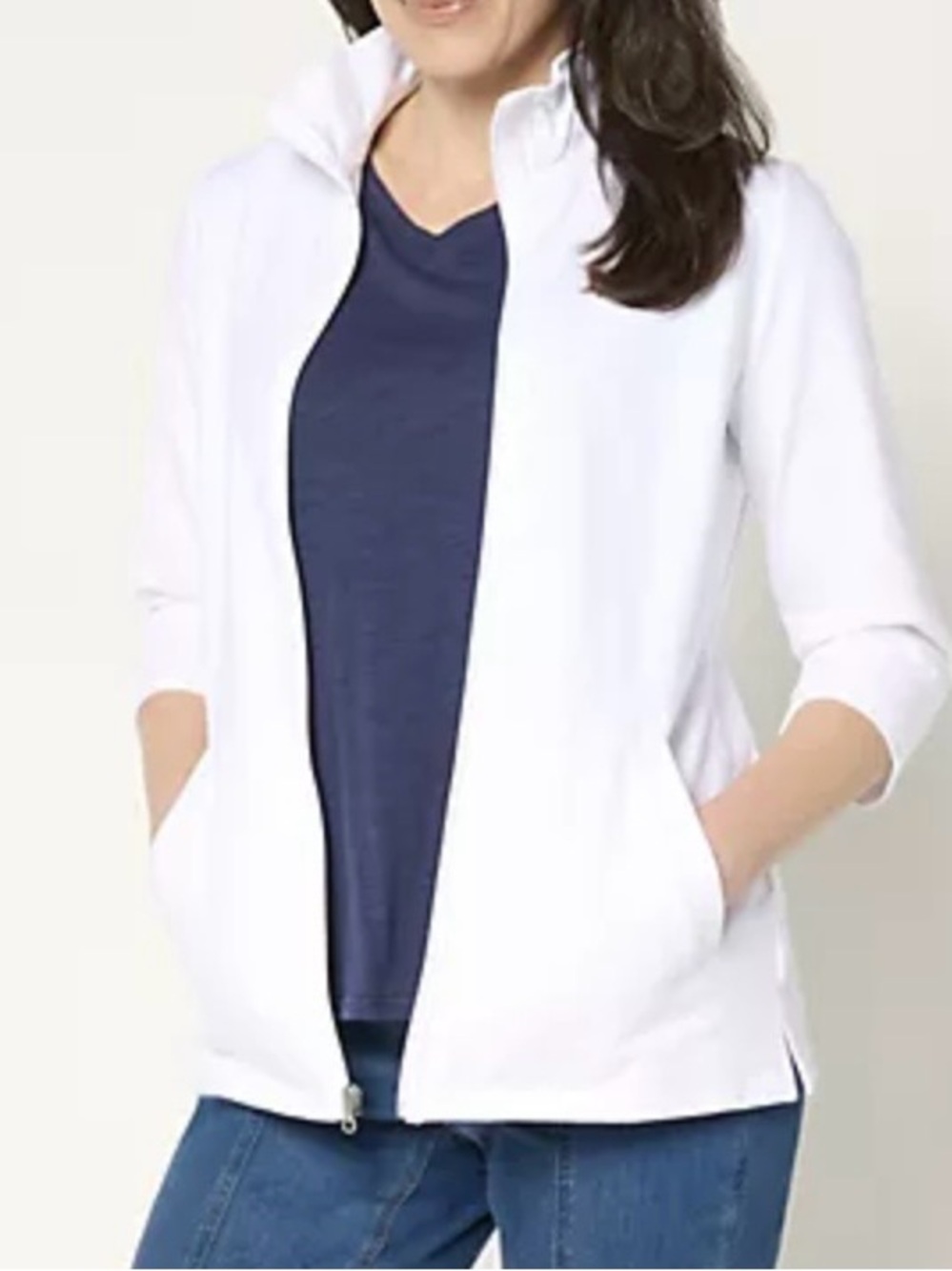 Denim & Co Petite Plus Duo Stretch 3/4 Sleeve Jacket Pockets White 1X-Petite